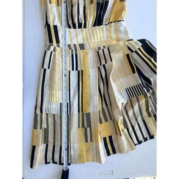 Anthropologie Maeve Silk Yellow Black Geometric Midi Dress 0 Pockets Mod - Picture 9 of 9